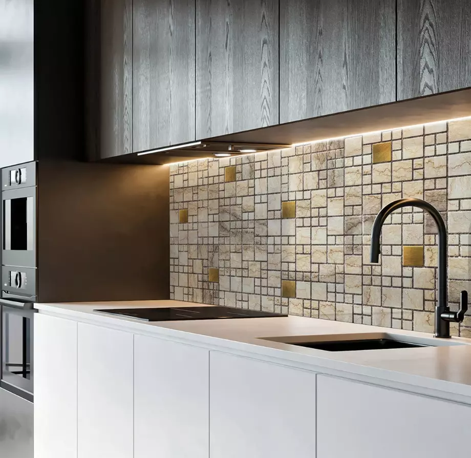 Листовая панель ПВХ Мозаика Мрамор с золотом 960х480х0,3 мм