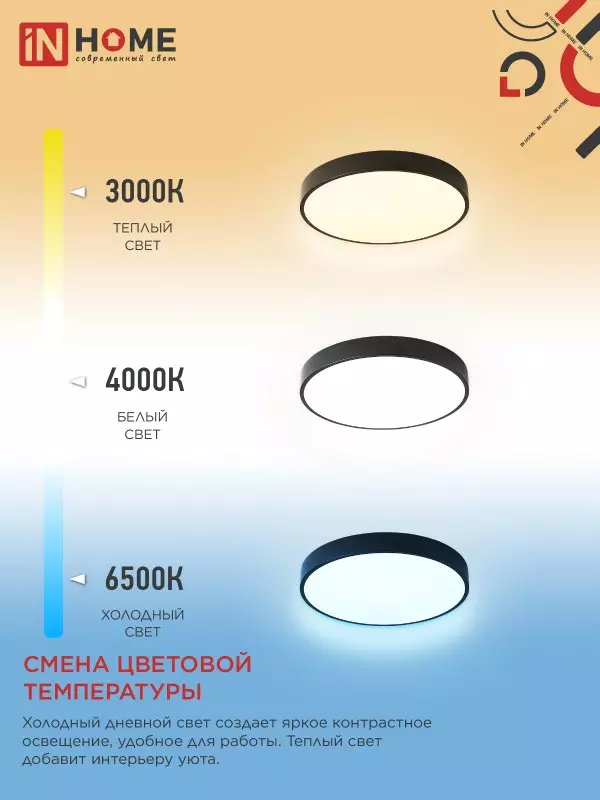 Люстра светодиодная 95Вт IN HOME SCANDY SIMPLE-95RCB 3000-6500K 7600Лм 500x50мм пульт