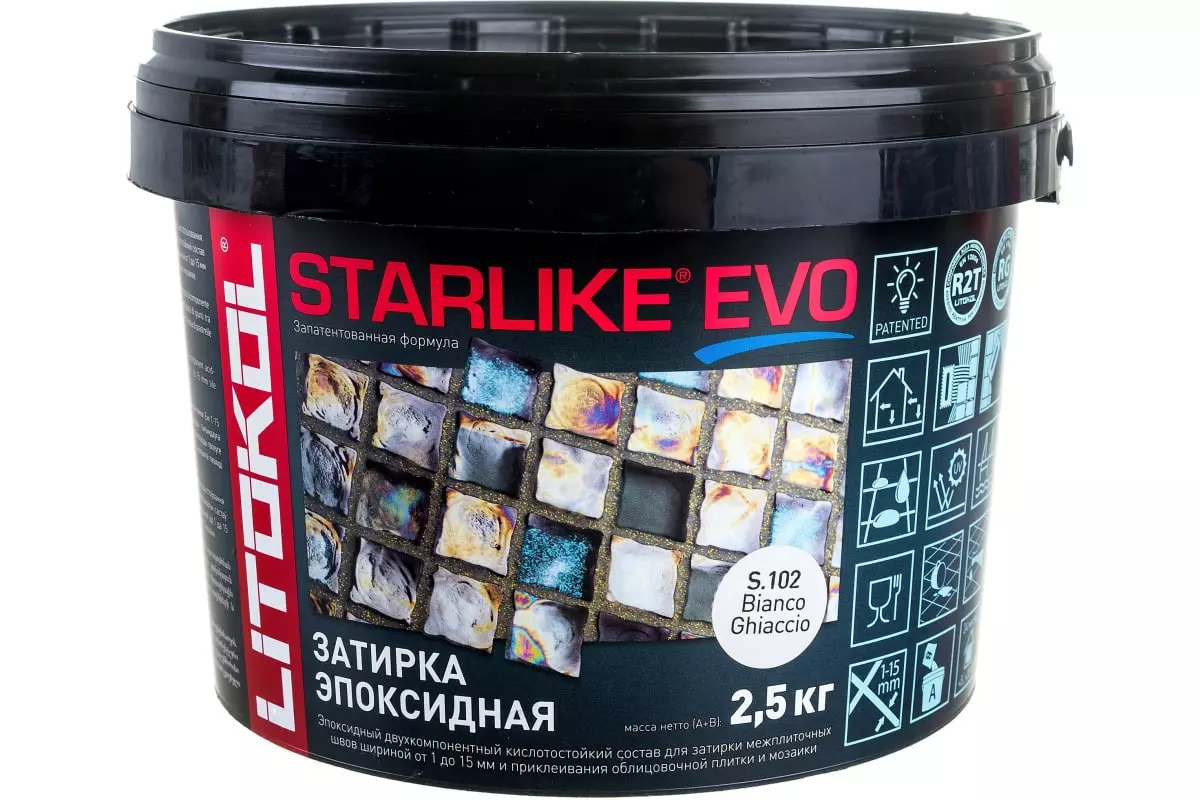 STARLIKE EVO S.102 BIANCO GHIACCIO эпоксидный состав для укладки и затирки мозаики и плитки 2,5 кг