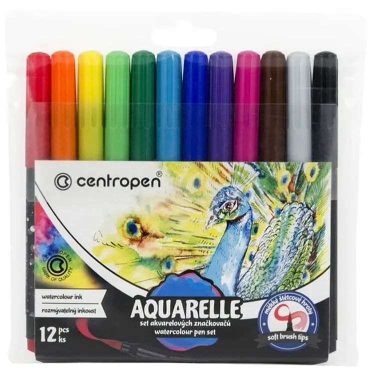 Набор акварельных Маркеров Centropen Aquarelle 8683 12 цветов, кистевые, 1-9мм,