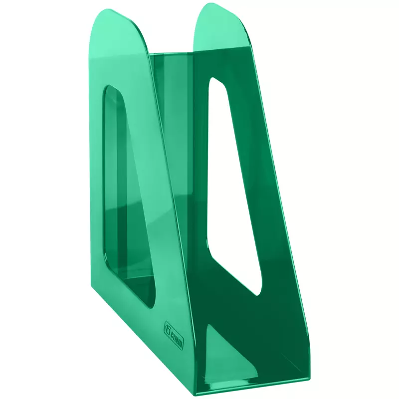 Лоток для бумаг вертикальный СТАММ Фаворит, тонированный зеленый, ширина 90мм