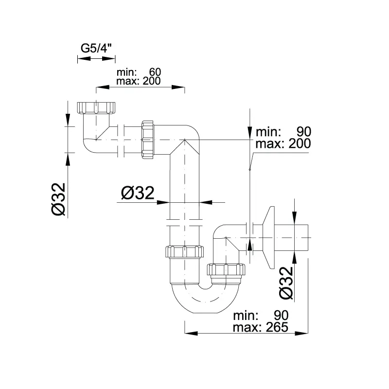 Сифон для раковины (1 1/4), колен. гидрозатвор, Ø32 мм Styron STY-641-32-2