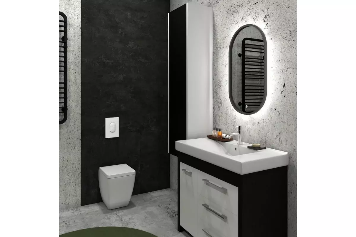 Зеркало в ванную овальное 45х80 см Континент Prime Black Led в черной МДФ раме, подсветка, сенсор