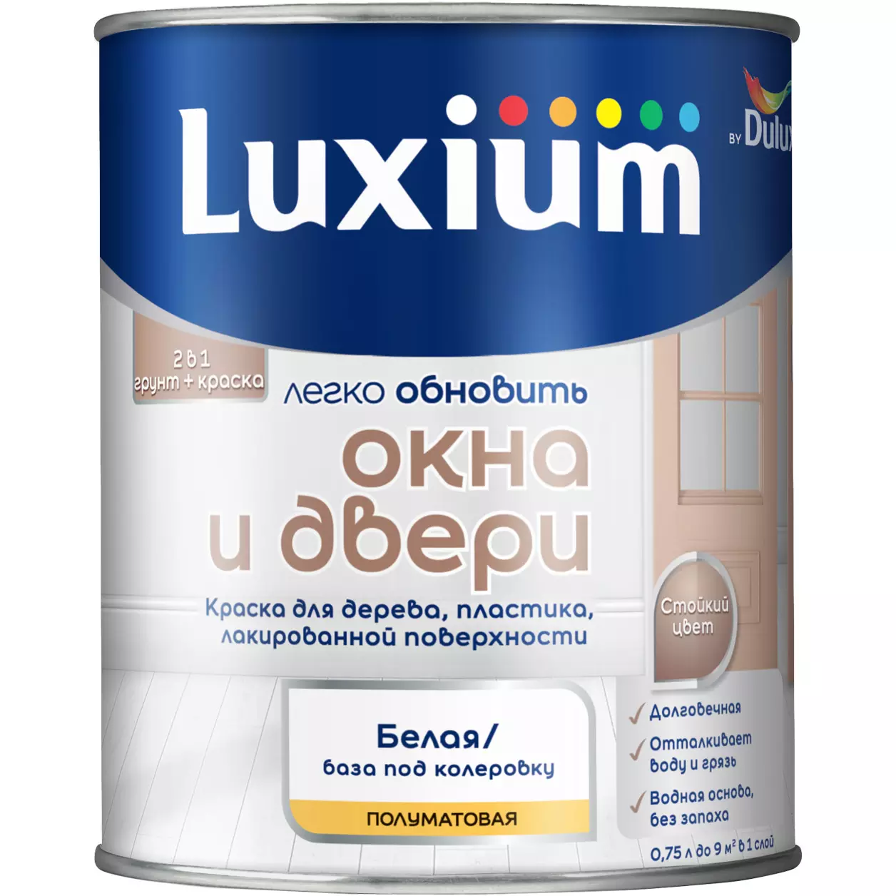 Краска Luxium (Dulux) Окна и Двери полуматовая белый BW 0,75 л