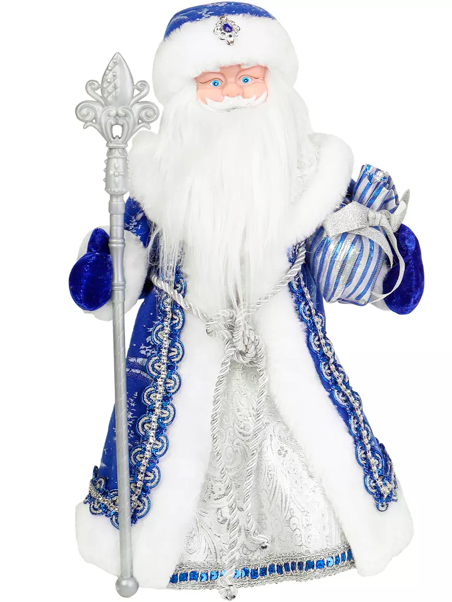 Сувенир музыкальный Дед Мороз в синей шубе, с мешком подарков, с мелодией, 40 см Т-6818