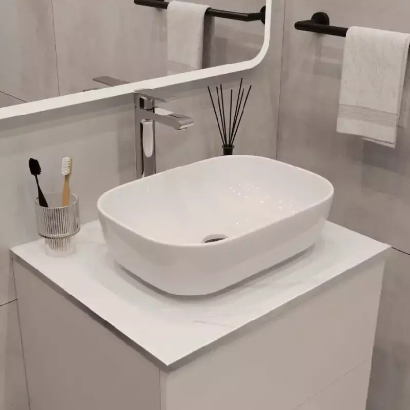 Столешница в ванную под раковину Viant Neo 46х60 см МДФ белый мрамор VNEO60MRBEL-STMDF