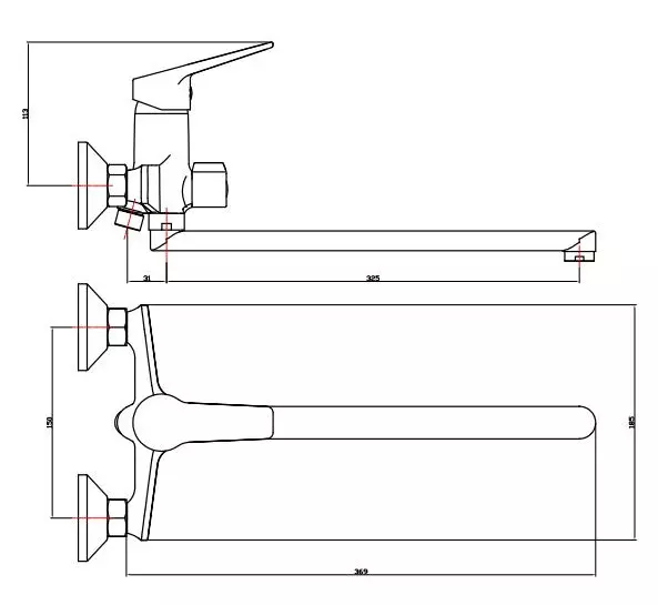 Смеситель для ванны, длинный излив 35 см, хром, с акс.,ESKO Murano MR 31, латунь