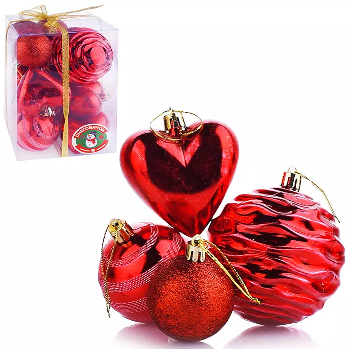 Набор новогодних украшений (12 шт) красный S1300-1