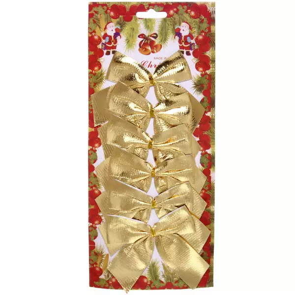 Бант на елку 9х7см (6шт) золотой шик 185-0019
