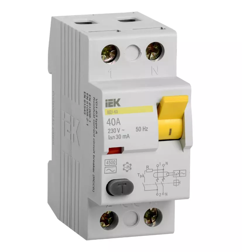 УЗО 2P 40А 30мА тип AC IEK ВД1-63 MDV10-2-040-030