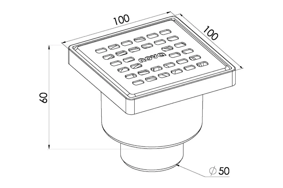 Душевой трап вертикальный 100х100 мм d50 мм решетка нерж. сталь Nova 5066