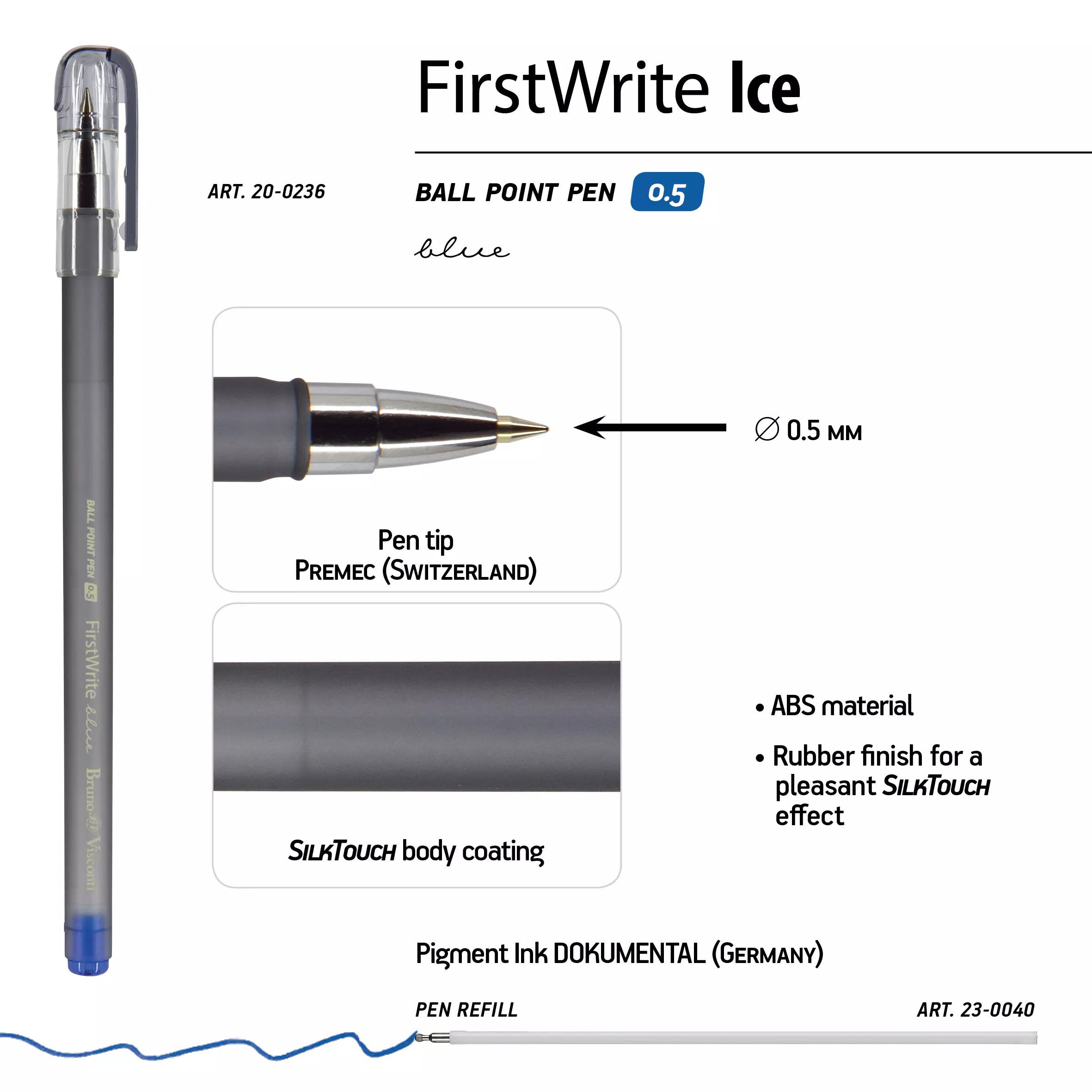 Шариковая ручка BrunoVisconti FirstWrite Ice, 0.5 мм, синяя