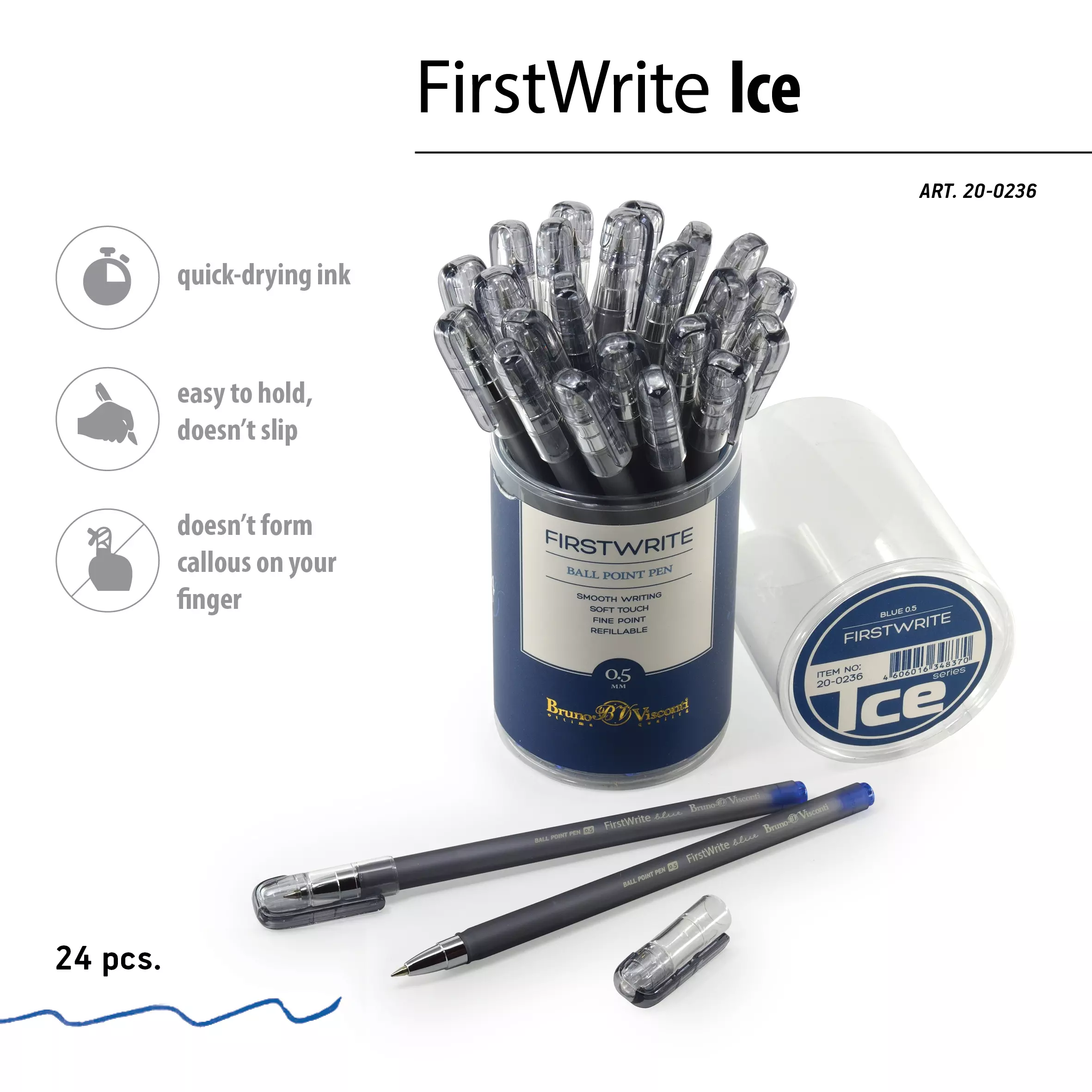 Шариковая ручка BrunoVisconti FirstWrite Ice, 0.5 мм, синяя