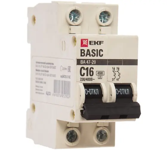 Автоматический выключатель EKF Basic mcb4729-2-16C 2P С 16А 4,5кА ВА 47-29