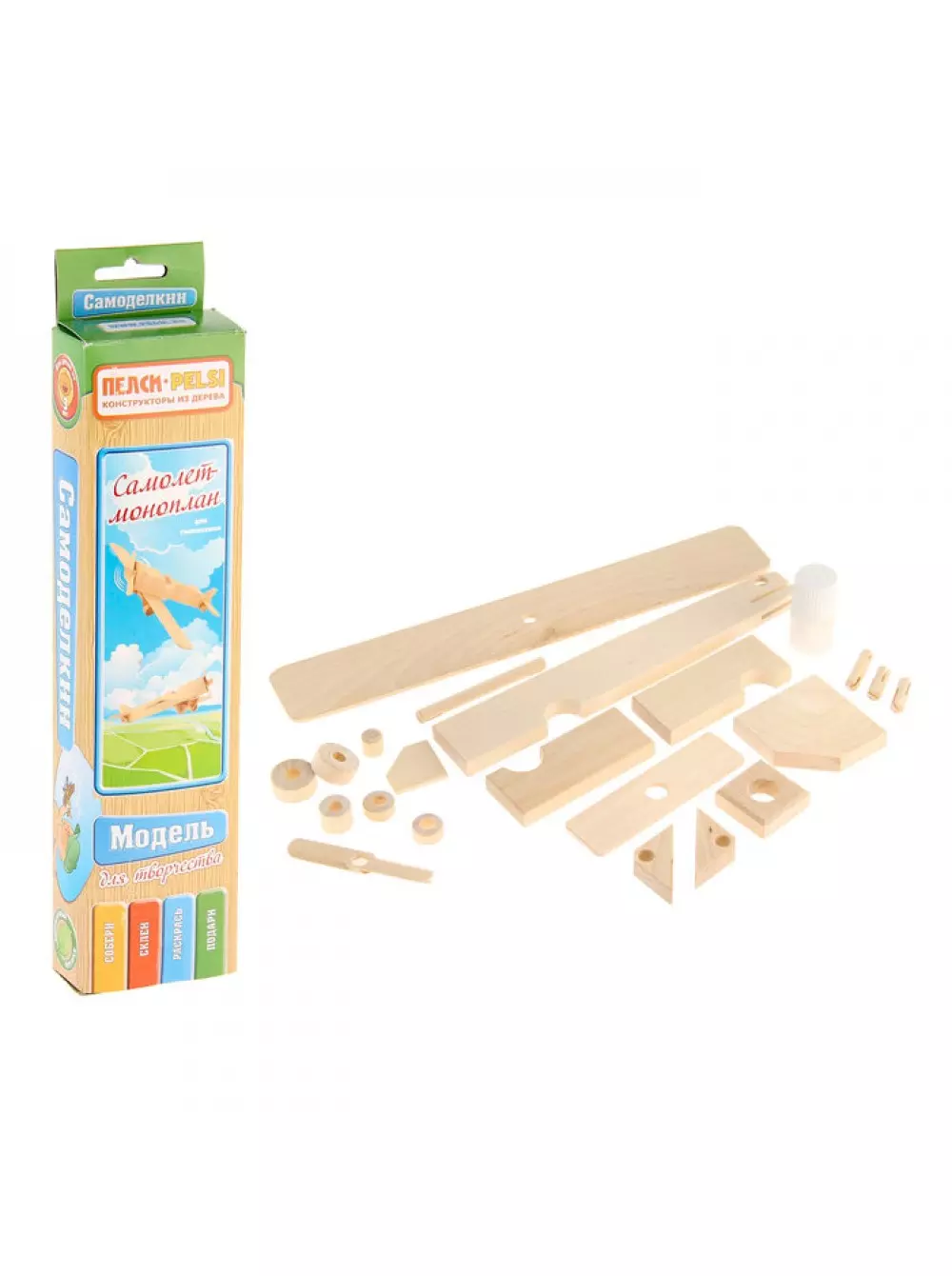 Деревянный конструктор Самолет моноплан (19 элементов) Пелси К658