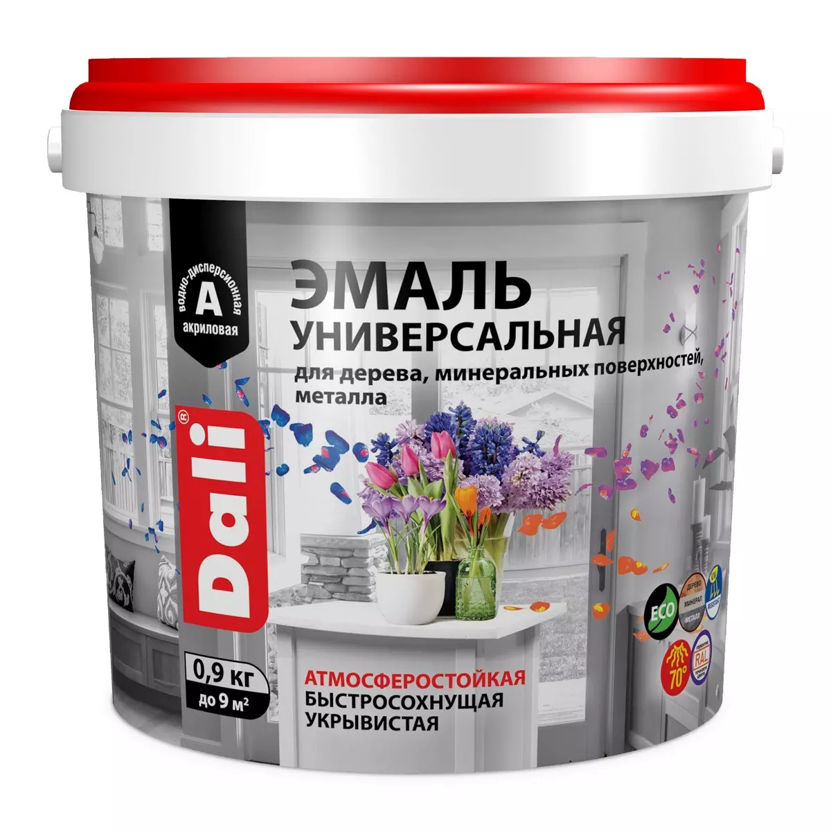 Эмаль универсальная Dali База А глянцевая RAL9010, 0,9 кг