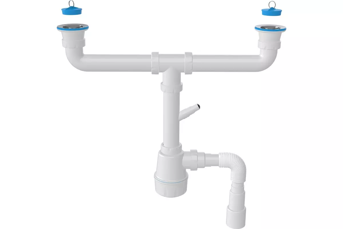 Двойной сифон 1 1/2 40, для мойки, вып.70 мм, с отвод стир.машины,гибкая труба 40/50 Nova 1162