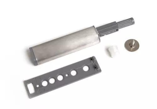 Толкатель Push Open с магнитом, накладной, пластик+нерж.сталь, ответная часть-саморез, JET/100/500