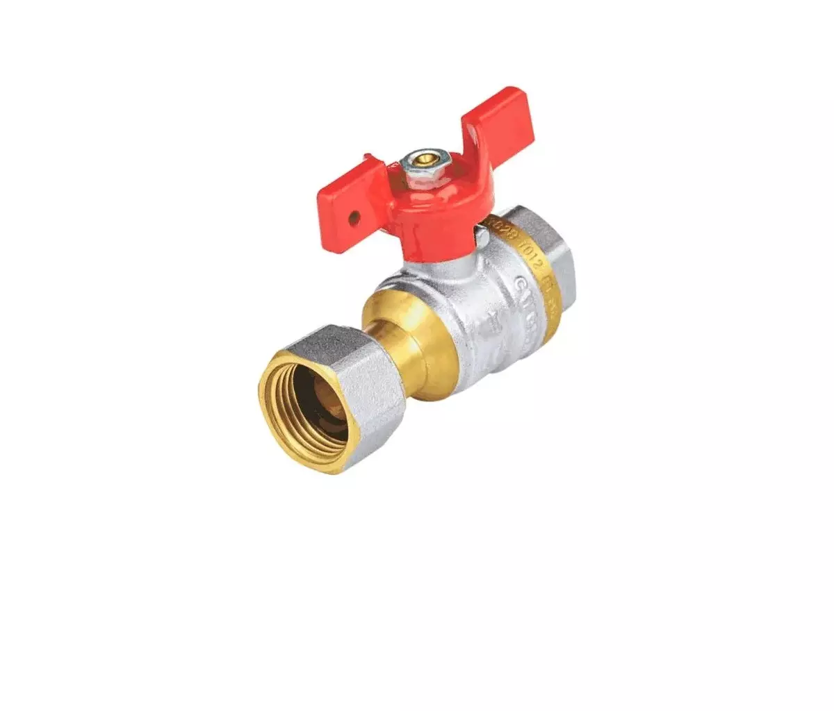 Кран шаровой полнопроходной 3/4&quot; ВР/нак. гайка, никель, бабочка красная, Aquasfera 1022-02