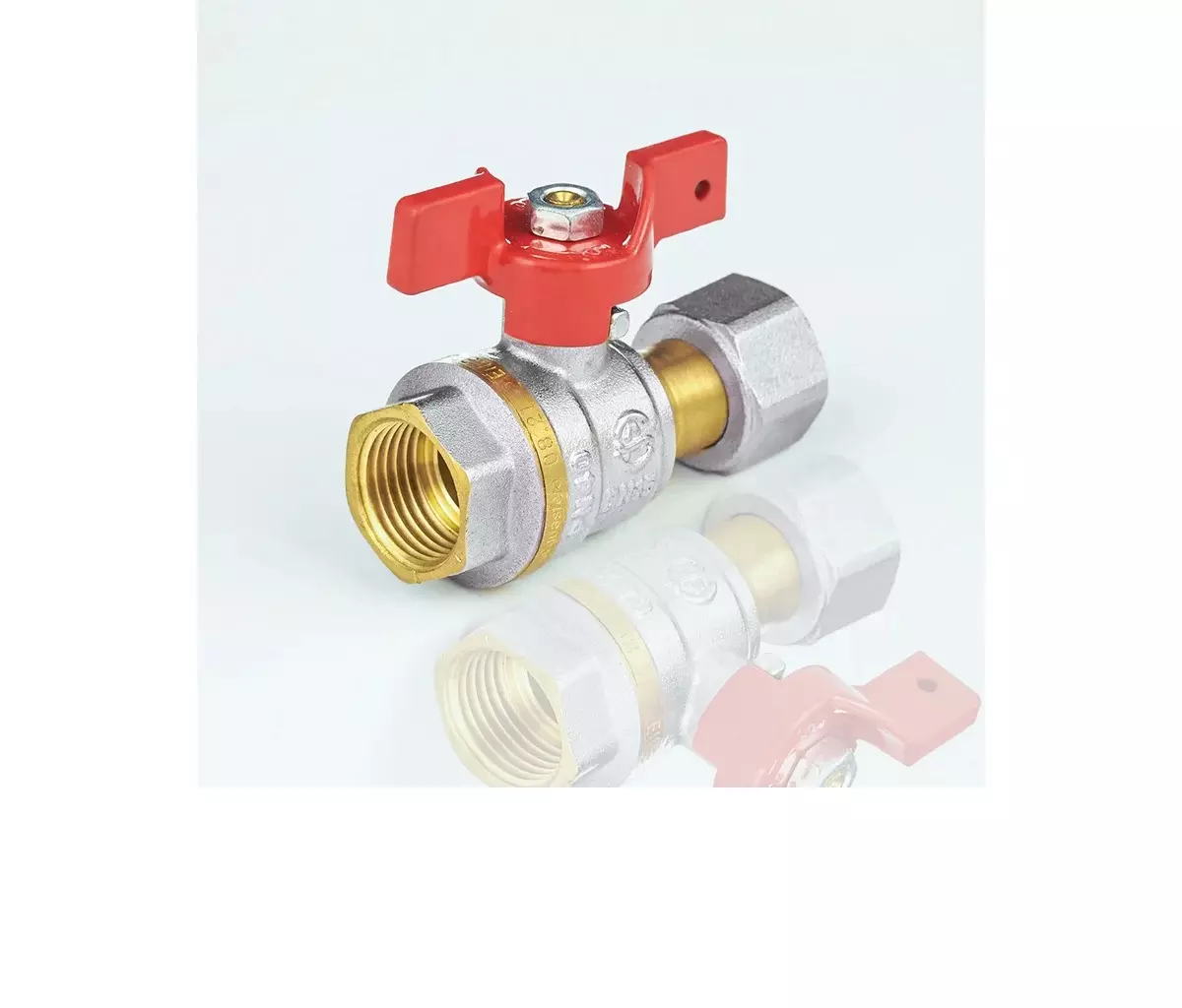 Кран шаровой полнопроходной 3/4&quot; ВР/нак. гайка, никель, бабочка красная, Aquasfera 1022-02