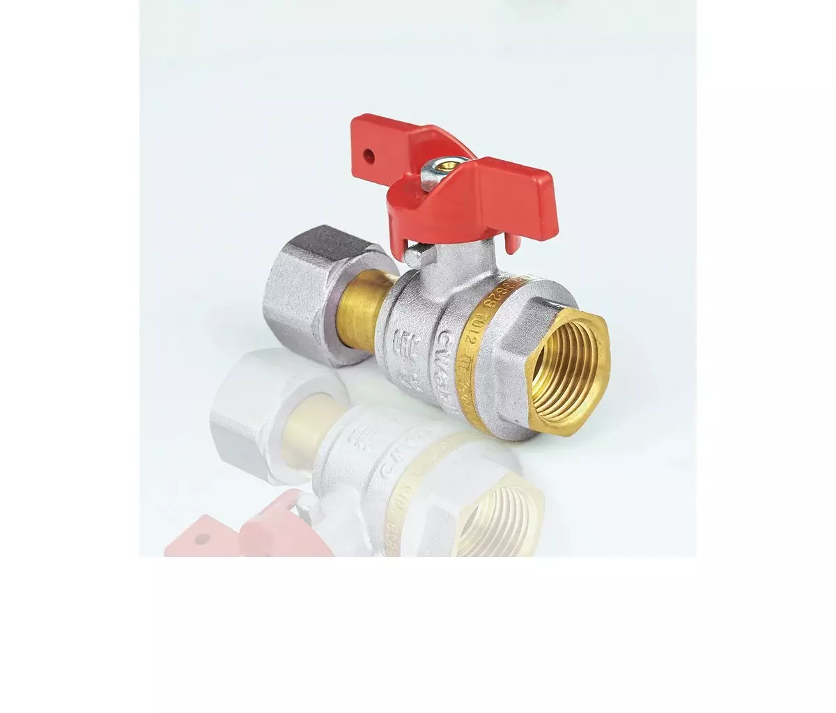 Кран шаровой полнопроходной 3/4&quot; ВР/нак. гайка, никель, бабочка красная, Aquasfera 1022-02