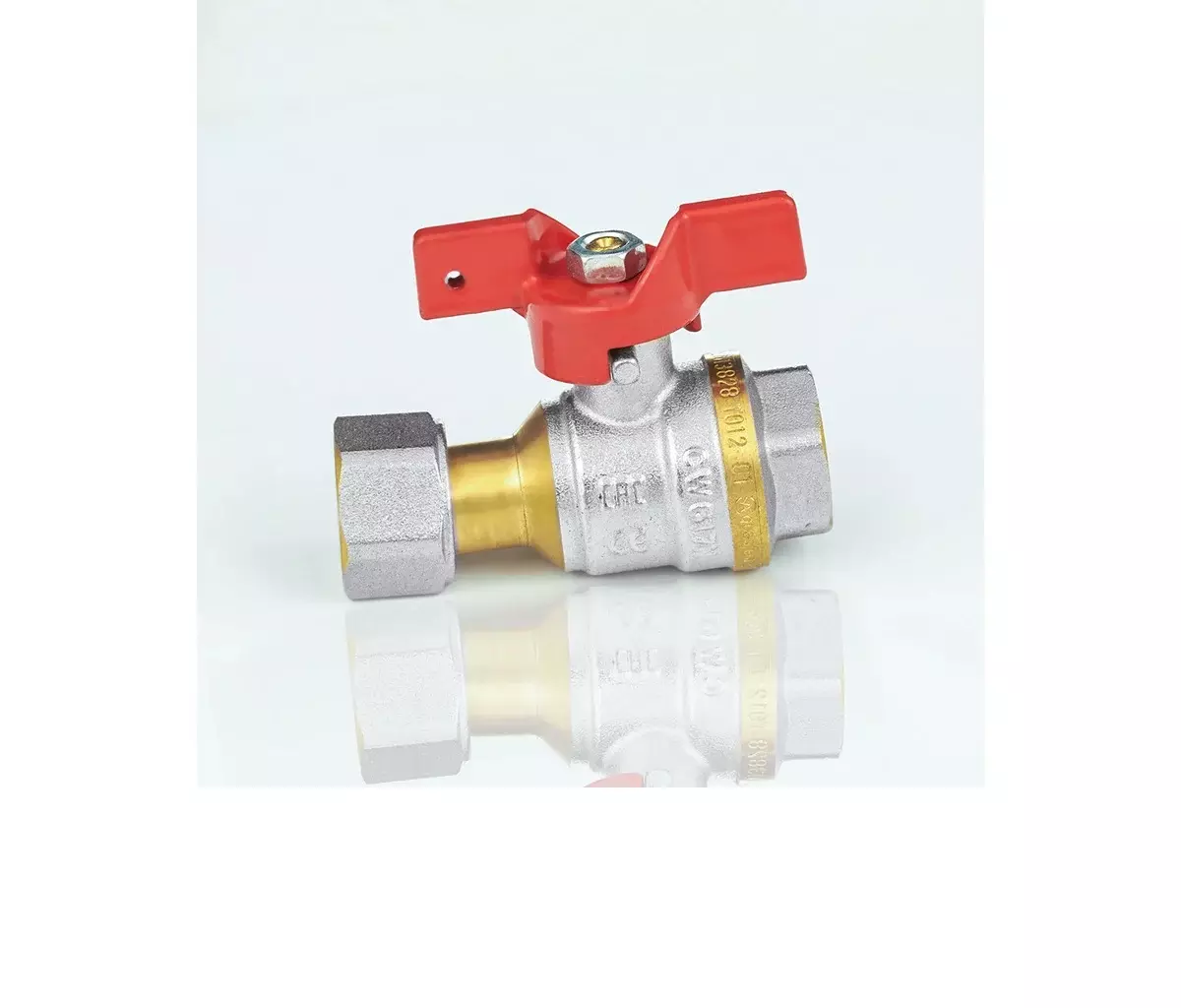 Кран шаровой полнопроходной 3/4&quot; ВР/нак. гайка, никель, бабочка красная, Aquasfera 1022-02