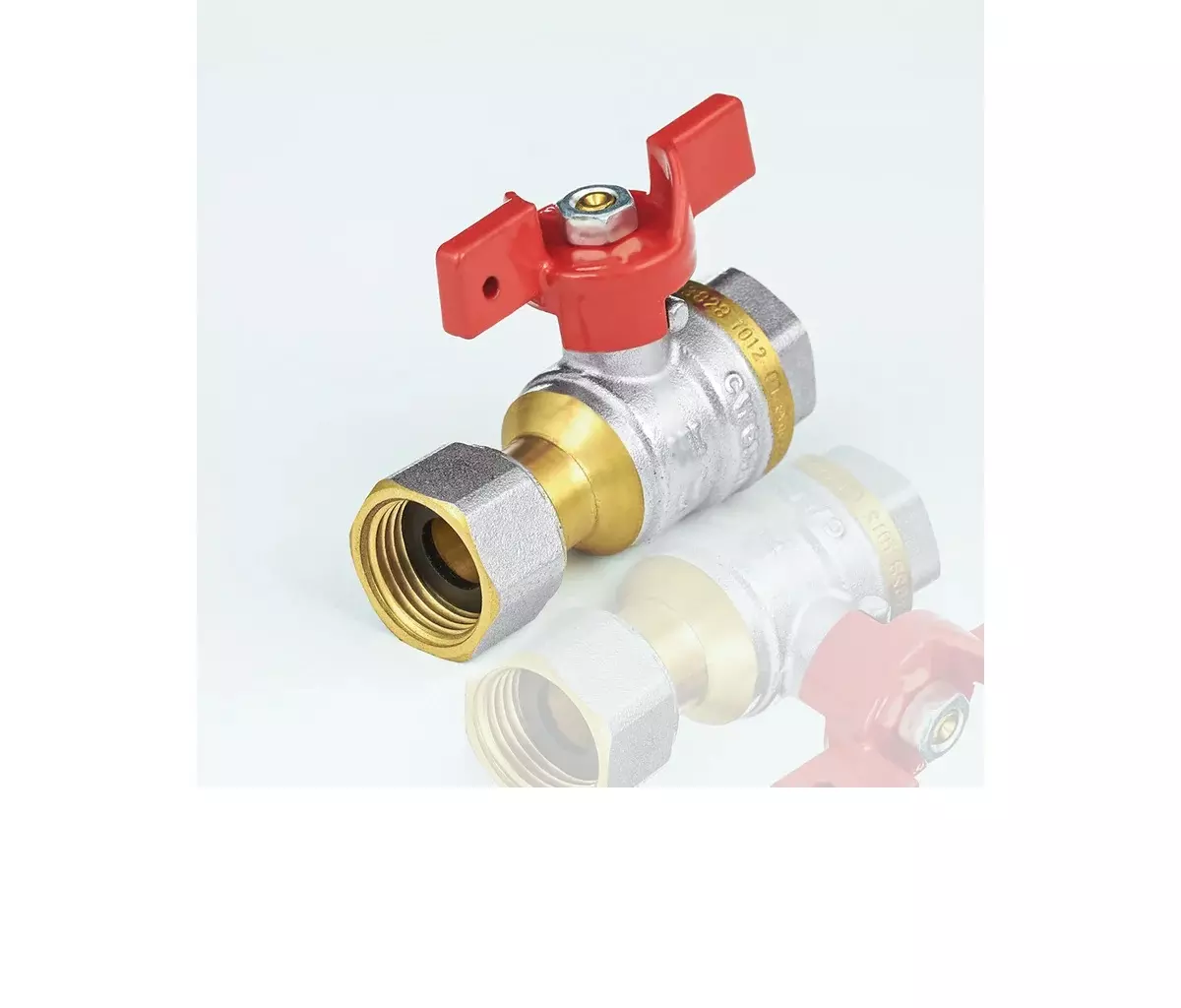 Кран шаровой полнопроходной 3/4&quot; ВР/нак. гайка, никель, бабочка красная, Aquasfera 1022-02