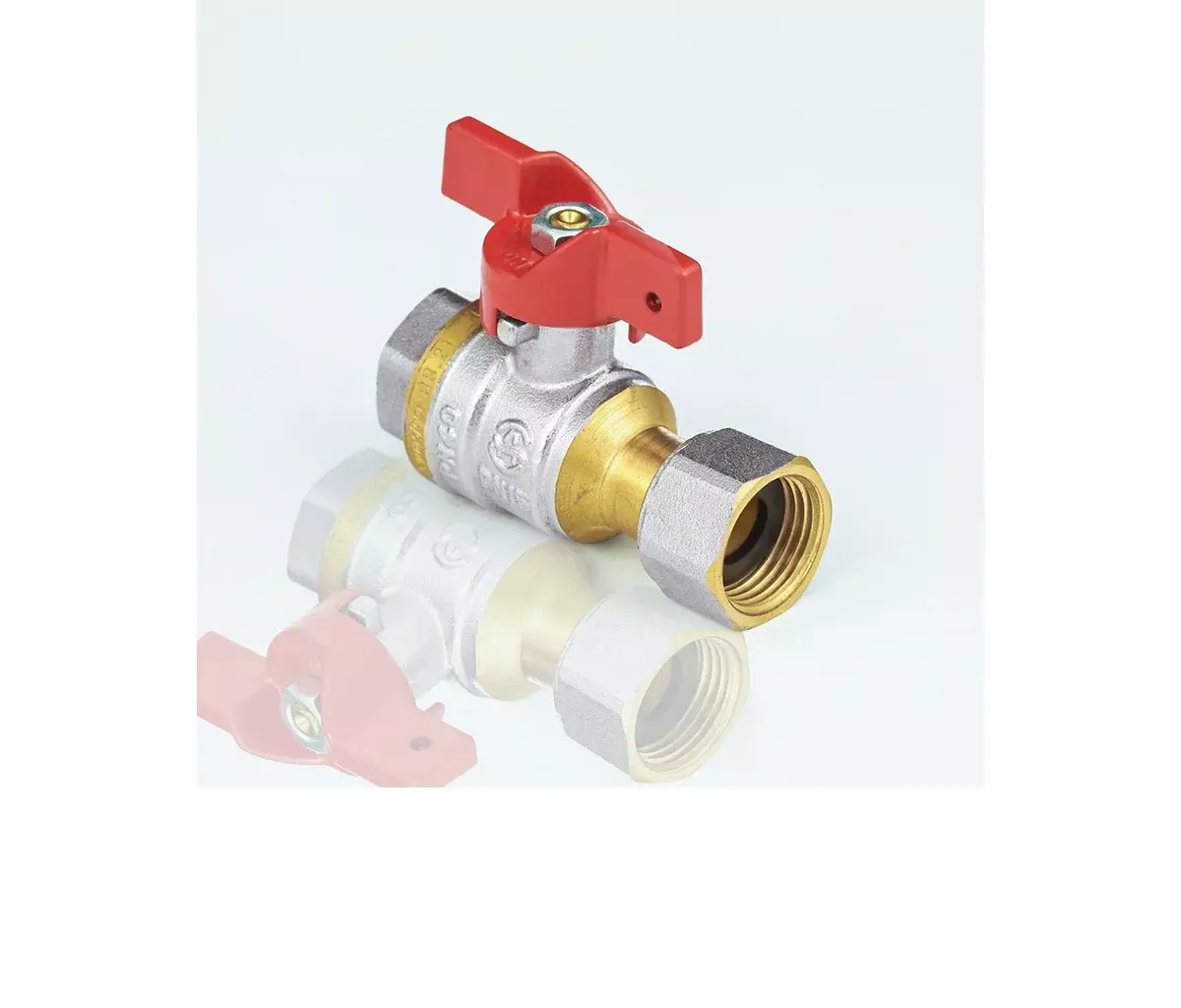 Кран шаровой полнопроходной 3/4&quot; ВР/нак. гайка, никель, бабочка красная, Aquasfera 1022-02