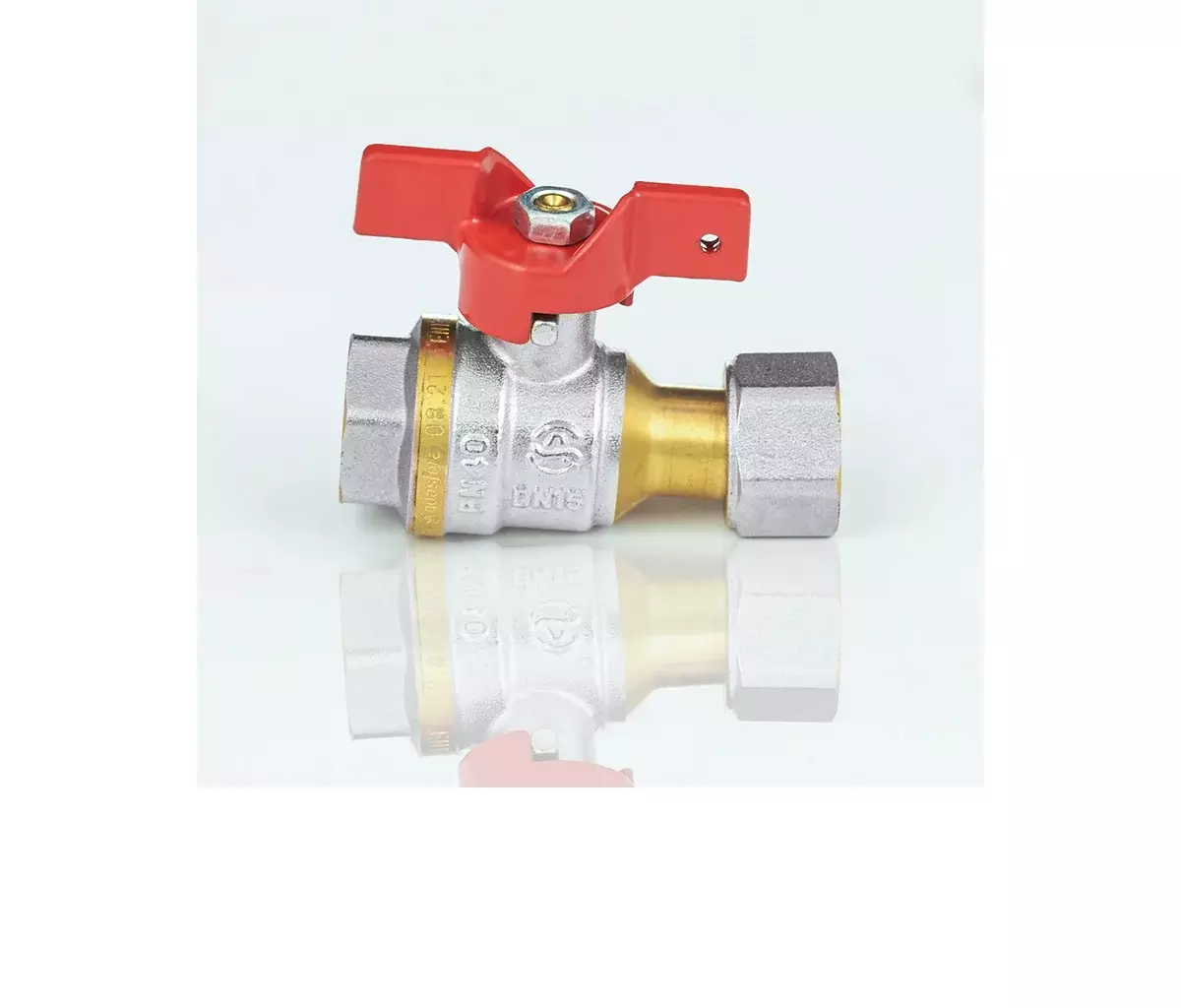 Кран шаровой полнопроходной 3/4&quot; ВР/нак. гайка, никель, бабочка красная, Aquasfera 1022-02