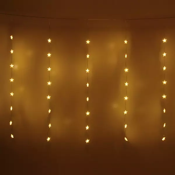 Гирлянда ЗАНАВЕС Звезды ш3* в1 м 80 ламп LED, прозр. пров, 8 реж,IP-40, Теплый белый