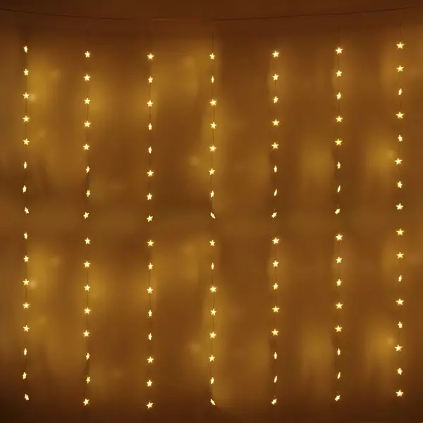 Гирлянда ЗАНАВЕС Звезды ш3* в2 м 160 ламп LED, прозр. пров, 8 реж,IP-40, Теплый бел