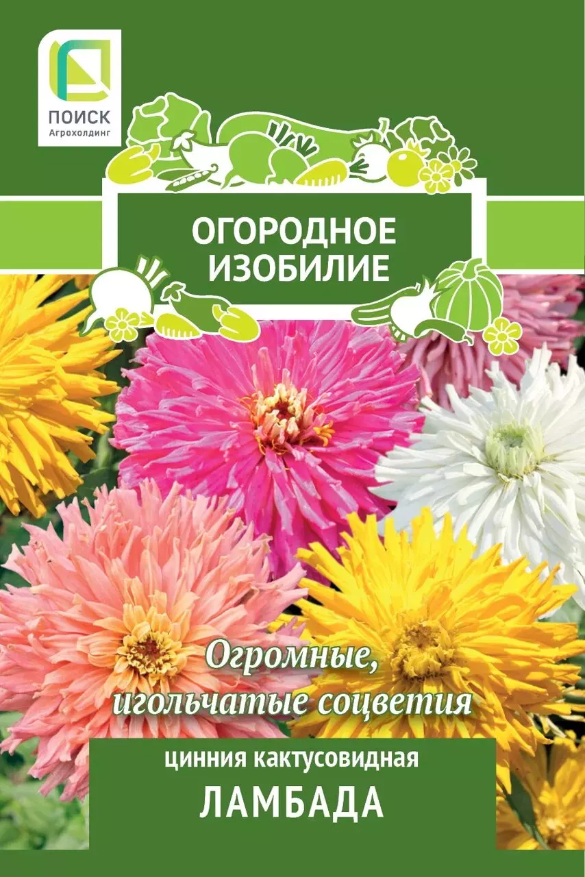 Семена цветов Цинния Кактусовидная Ламбада (Огородное изобилие) (1) 0,4гр ПОИСК