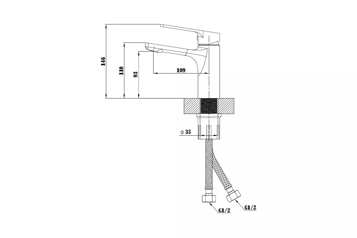 Смеситель для раковины, монолитный излив, черный, ESKO Singapore black SB 26, латунь