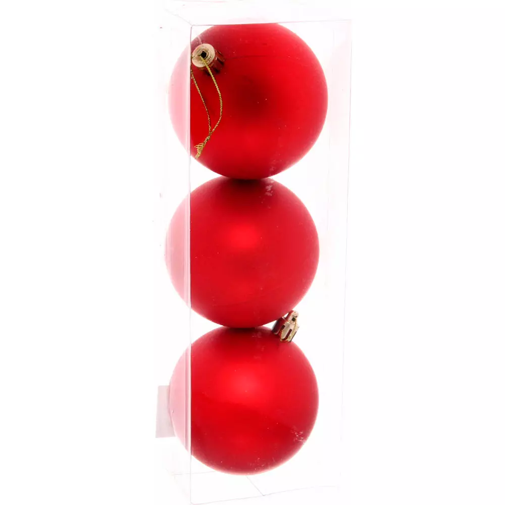 Новогодние шары 8 см (набор 3 шт) Матовый, красный