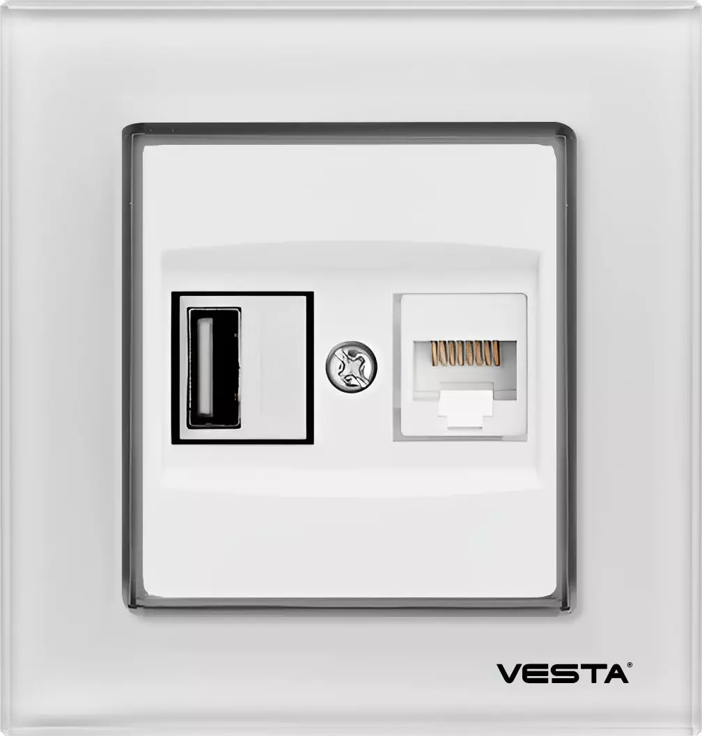 Розетка Vesta-Electric для USB + сетевого кабеля LAN без рамки цвет белый