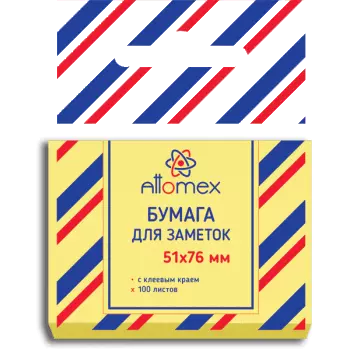 Клейкая бумага для заметок Attomex 51x76 мм, 100 листов, 60 г/кв.м., желтая, 2010001