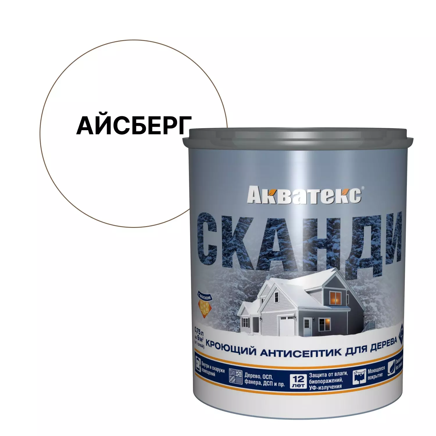 Кроющий антисептик для дерева Акватекс Сканди айсберг база А 0,75 л