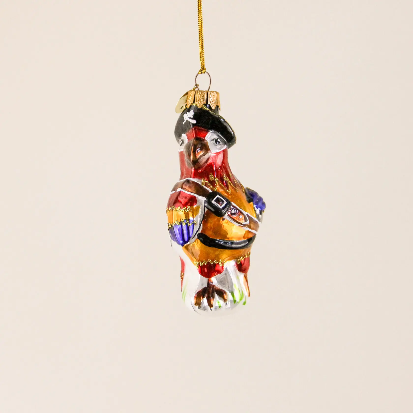 Елочная игрушка Попугай пират, стекло, 9,5 см, А325