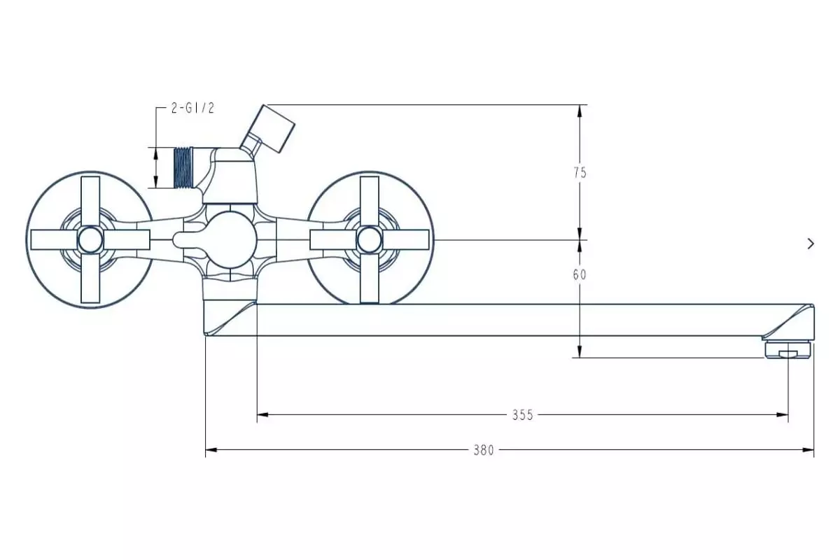 Двухвентильный смеситель для ванны, длинный излив 35 см, хром, с аксессуарами, ESKO Cancun CN 31, латунь