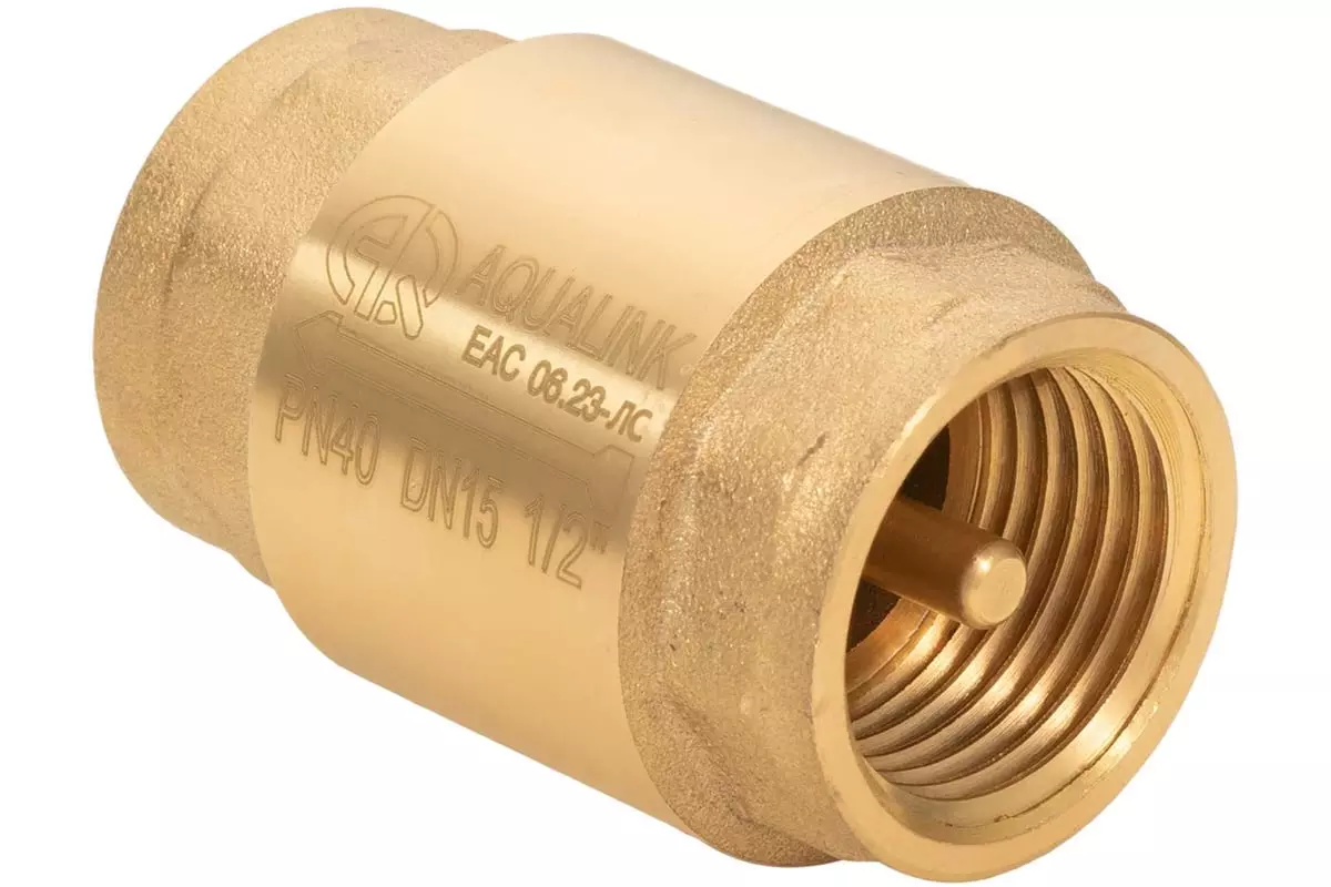 Обратный клапан 1/2" ВР латунь, латунный шток, AQUALINK 02339