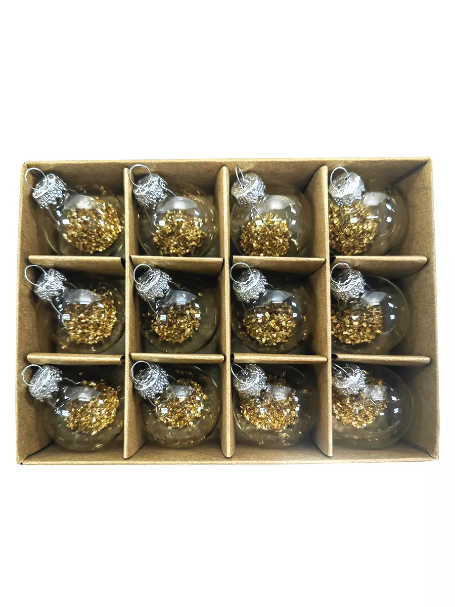 Новогоднее подвесное украшение из стекла с наполнением из ПЭТ, набор из 12 шт / 3х3х3см 95607