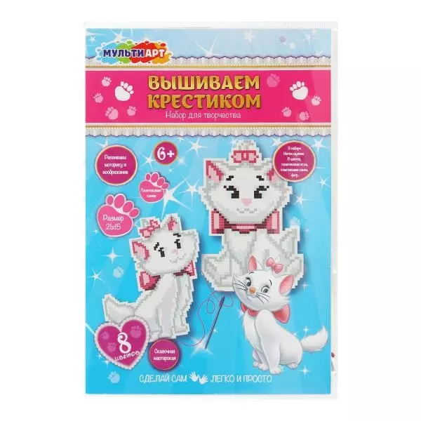 Вышивка на пластиковой канве кошечка мари