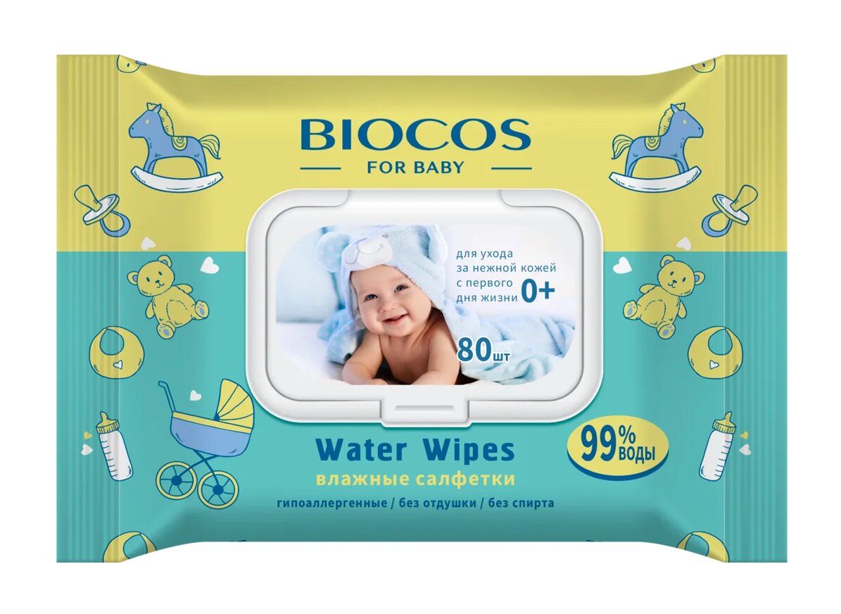 Влажные салфетки BioCos детские Water Wipes 80 шт. с клапаном