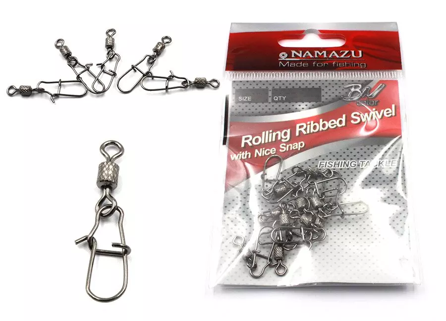 Вертлюг с застеж. Namazu Pro ROLLING RIBBED SWIVEL WITH NICE SNAP, цв. BN, р. 10, 13 кг 