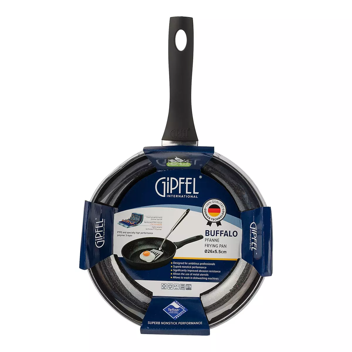 Сковорода 26 х 5,5 см, кованый алюминий, индукция, черный, Buffalo GIPFEL 0111