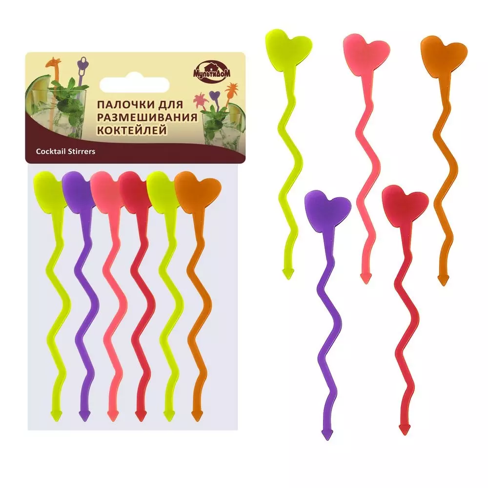 Палочки для размешивания коктейлей «Сердечко» 17,6 см, набор 6шт, МТ76-105