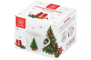 Кружка 380 мл, фарфор, Праздничная ель с золотом, 13х9,7х9 см, NEW BONE CHINA