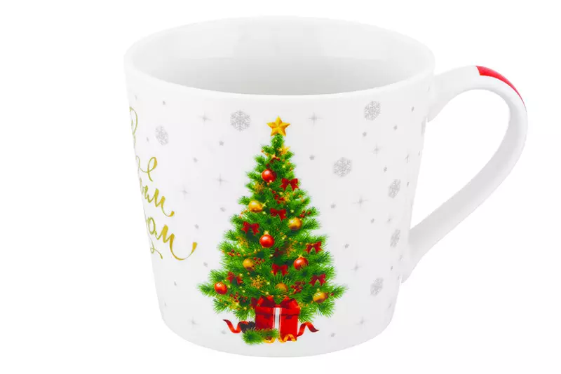 Кружка 380 мл, фарфор,  &quot;Праздничная ель&quot; с золотом, 13х9,7х9 см, NEW BONE CHINA
