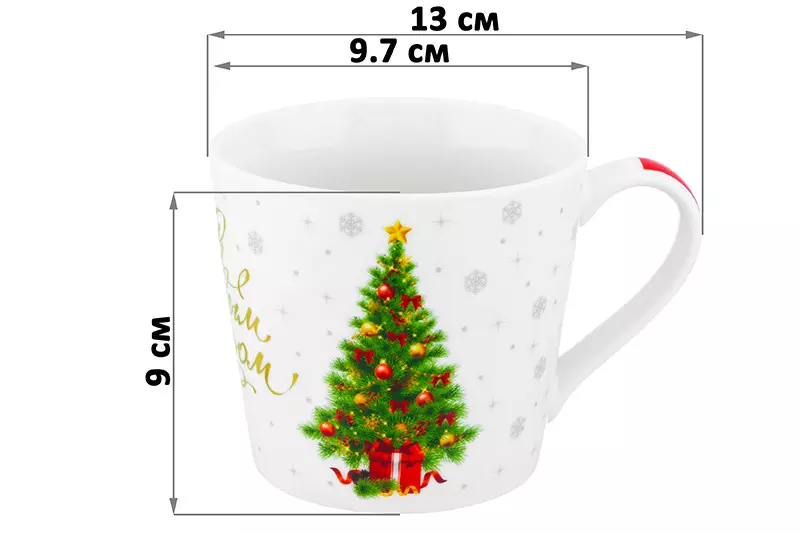 Кружка 380 мл, фарфор,  &quot;Праздничная ель&quot; с золотом, 13х9,7х9 см, NEW BONE CHINA