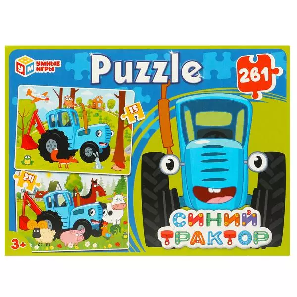 Пазл 2 в 1: 15 и 24 детали Синий Трактор Умные игры 4660254430808